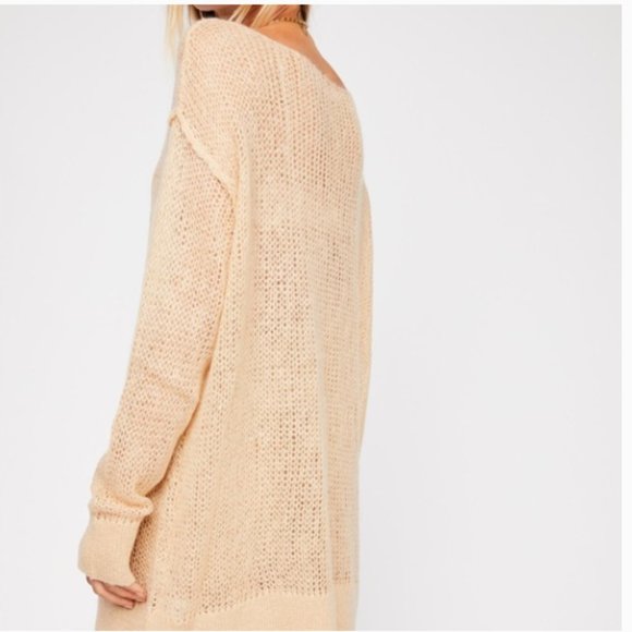 Free People Mohair Blend Transparent Crew Neck Sand Beige Cream Tunic Sweater XS - Picture 3 of 7